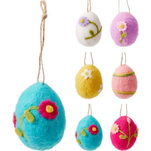SET 24 PZ. UOVA FELTRO CON FIORE 5X7 CM  colori-assortiti (Cod. 41923-01)