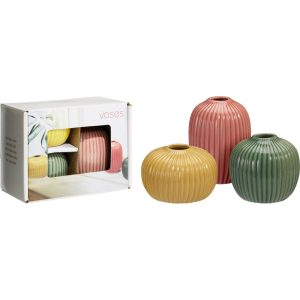 SET 3 VASI PORCELLANA D5-D6-D7 CM giallo-rosa-verde (Cod. 41952-01)