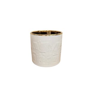 MIRATRADE VASO CON RILIEVO CASE CERAMICA D13,5 H13 CM bianco (Cod. 42128-01)