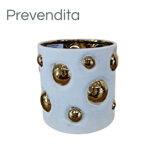 MIRATRADE VASO CON BOLLE CERAMICA D18 H16,5 CM bianco-oro (Cod. 42135-01)
