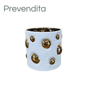 MIRATRADE VASO CON BOLLE CERAMICA D15 H14 CM bianco-oro (Cod. 42136-01)