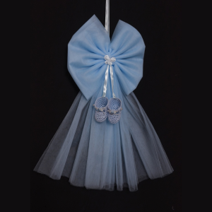 FIOCCO NASCITA TULLE CON SCARPETTE azzurro (Cod. 42167-01)