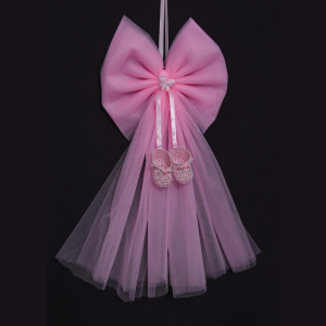 FIOCCO NASCITA TULLE CON SCARPETTE rosa (Cod. 42167-02)