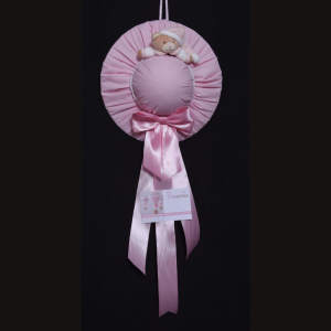 FIOCCO NASCITA COCCARDA IMBOTTITA CON BIGLIETTO rosa (Cod. 42168-02)