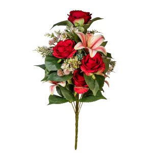 MAZZO FRONTALE ROSE E LILIUM X13 H55 CM rosso (Cod. 42241-02)