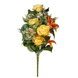 MAZZO FRONTALE ROSE E LILIUM X13 H55 CM giallo (Cod. 42241-03)