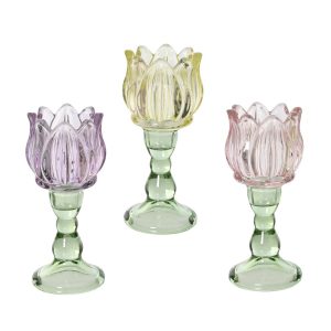 SET 3 PZ. PORTA TEALIGHT FLOWER IN VETRO H16 D7 CM  (Cod. 42171-01)