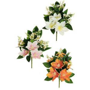 SET 12 PZ. MAZZO MINI MAGNOLIA H33 CM rosa-bianco-arancione (Cod. 42321-01)
