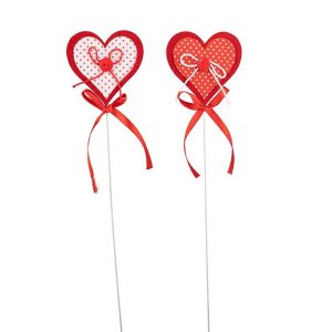 SET 12 PZ. PICK CUORE CON FIOCCO E POIS 7X7 H41 CM  (Cod. 42303-01)