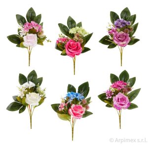 SET 12 PZ. FRONTALE ROSE E ORTENSIE 34 CM colori-assortiti (Cod. 42462-01)