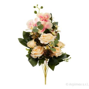 FRONTALE ROSE E ORCHIDEE 52 CM crema-tea (Cod. 42463-04)