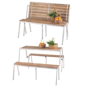 VB. PANCHINA/TAVOLO LEGNO E METALLO 150X125 H80  (Cod. 42457-01)