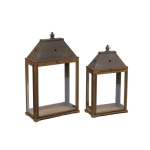VB. SET 2 LANTERNE TETTO METALLO 40X20 H60-51X26 H86,5 naturale (Cod. 42427-01)