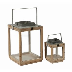 VB. SET 2 LANTERNE TETTO METALLO 18X16 H30 - 28X28 H58 naturale (Cod. 42431-01)