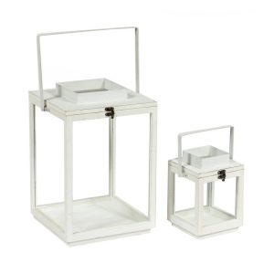 VB. SET 2 LANTERNE TETTO METALLO 18X16 H30 - 28X28 H58 bianco (Cod. 42431-02)