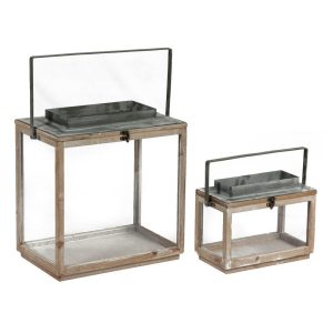 VB. SET 2 LANTERNE TETTO METALLO 30X16 H21-40X25 H40 naturale (Cod. 42430-01)