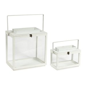 VB. SET 2 LANTERNE TETTO METALLO 30X16 H21-40X25 H40 bianco (Cod. 42430-02)