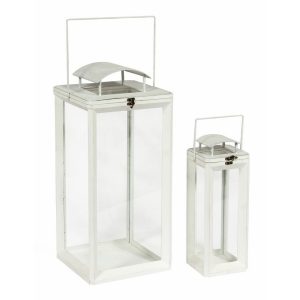 VB. SET 2 LANTERNE TETTO METALLO 16X16 H52 - 30X30 H84 bianco (Cod. 42429-01)