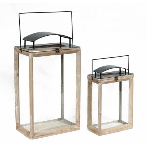 VB. SET 2 LANTERNE TETTO METALLO 30X16 H46- 40X25 H68 naturale (Cod. 42432-01)
