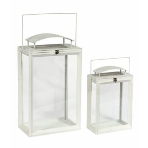 VB. SET 2 LANTERNE TETTO METALLO 30X16 H46- 40X25 H68 bianco (Cod. 42432-02)