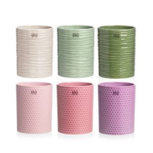 SET 6 VASI CILINDRO LINEE E POIS D12,5 H16 / D.INT11,5 colori-assortiti (Cod. 42480-01)
