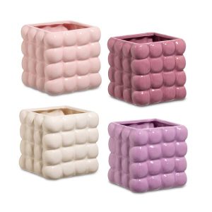 S/4 PZ. VASO BUBBLE CUBE 14X14 H13,8 CM rosa-colori-misti (Cod. 42162-01)