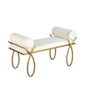 VB. SEDUTA METALLO ORO CUSCINO BIANCO 114X30 H55  (Cod. 42435-01)
