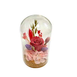 CAMPANA COMPOSIZIONE ROSA STABILIZZATA D8 H15 malva (Cod. 42456-01)