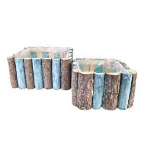 MIRATRADE SET 2 PZ. QUADRATO FENCY 25X25 - 18X18 CM naturale-azzurro (Cod. 40185-02)