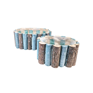 MIRATRADE SET 2 PZ. OVALE FENCY 30X22 - 23X17 CM naturale-azzurro (Cod. 40215-02)