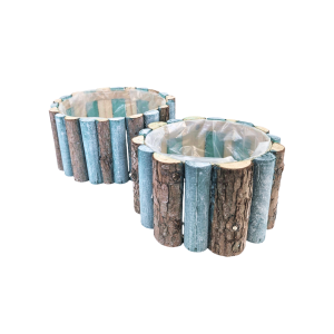 MIRATRADE SET 2 PZ.  CESTO FENCY D25 H12 - D20 H11 CM naturale-azzurro (Cod. 40217-02)