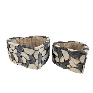 MIRATRADE SET 2 CESTI MOSAICO CUORE 30X27X12-23X20X11 grigio-bianco (Cod. 42091-01)
