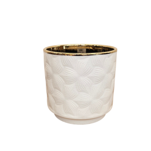 MIRATRADE VASO LITHOS FLORA CON RILIEVO FIORI D13,5 H13 bianco-oro (Cod. 42608-01)