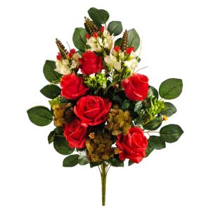 MAZZO FRONTALE ROSE E ORNITOGALLIUM  rosso (Cod. 42598-02)