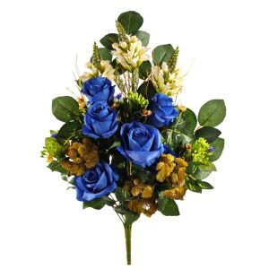 MAZZO FRONTALE ROSE E ORNITOGALLIUM  blu (Cod. 42598-04)
