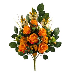 MAZZO FRONTALE ROSE E ORNITOGALLIUM  arancione (Cod. 42598-03)