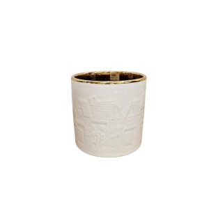 MIRATRADE VASO CON RILIEVO CASE CERAMICA D13,5 H13 CM bianco (Cod. 42128-01)