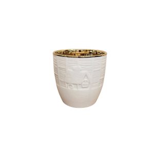 MIRATRADE VASO CON RILIEVO CASA CERAMICA D13,5 H13 CM bianco (Cod. 42679-01)