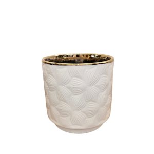 MIRATRADE VASO CON RILIEVO FIORICERAMICA D15,5 H13 CM bianco (Cod. 42680-01)