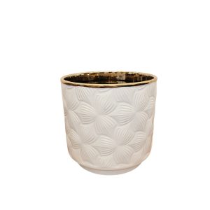 MIRATRADE VASO CON RILIEVO FIORICERAMICA D18 H17 CM bianco (Cod. 42681-01)