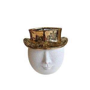 MIRATRADE VASO CON CAPPELLO CERAMICA D18,5 H19,5 CM bianco-oro (Cod. 42133-01)