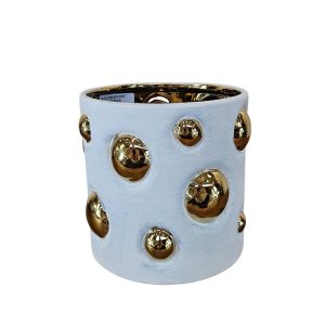 MIRATRADE VASO CON BOLLE CERAMICA D18 H16,5 CM bianco-oro (Cod. 42135-01)