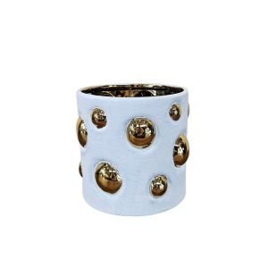 MIRATRADE VASO CON BOLLE CERAMICA D15 H14 CM bianco-oro (Cod. 42136-01)