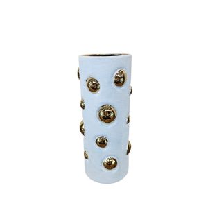 MIRATRADE VASO CON BOLLE CERAMICA D15 H34 CM bianco-oro (Cod. 42137-01)