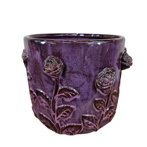 MIRATRADE VASO CON FIORI CERAMICA D32 H24,5 CM fucsia-viola (Cod. 42052-01)