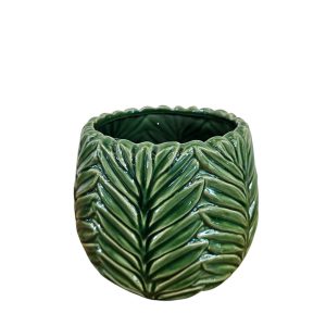 MIRATRADE VASO RILIEVO FOGLIE CERAMICA D19 H15 CM verde (Cod. 42054-01)