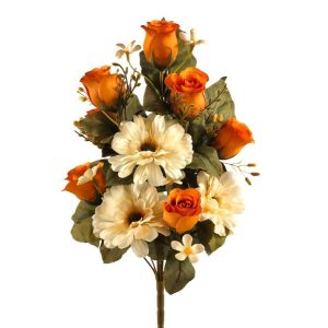 MAZZO ROSE E GERBERE X10 CON 7 BOCCIOLI arancione (Cod. 42671-01)
