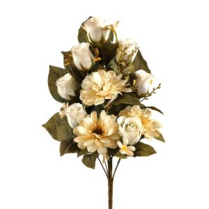 MAZZO ROSE E GERBERE X10 CON 7 BOCCIOLI avorio (Cod. 42671-02)