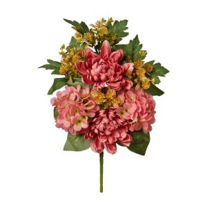 MAZZO FRONTALE DALIE E ORTENSIE H55 CM rosa-antico (Cod. 42802-02)