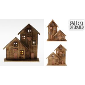 1 PZ. CASA LEGNO LED 28 CM MARRONE soggetto-casuale (Cod. 42708-01)
